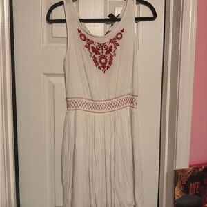 Forever 21 White and Red Embroidered Mini Dress